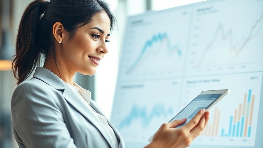 Confident businesswoman analyzing colorful graphs for pricing psychology in marketing.