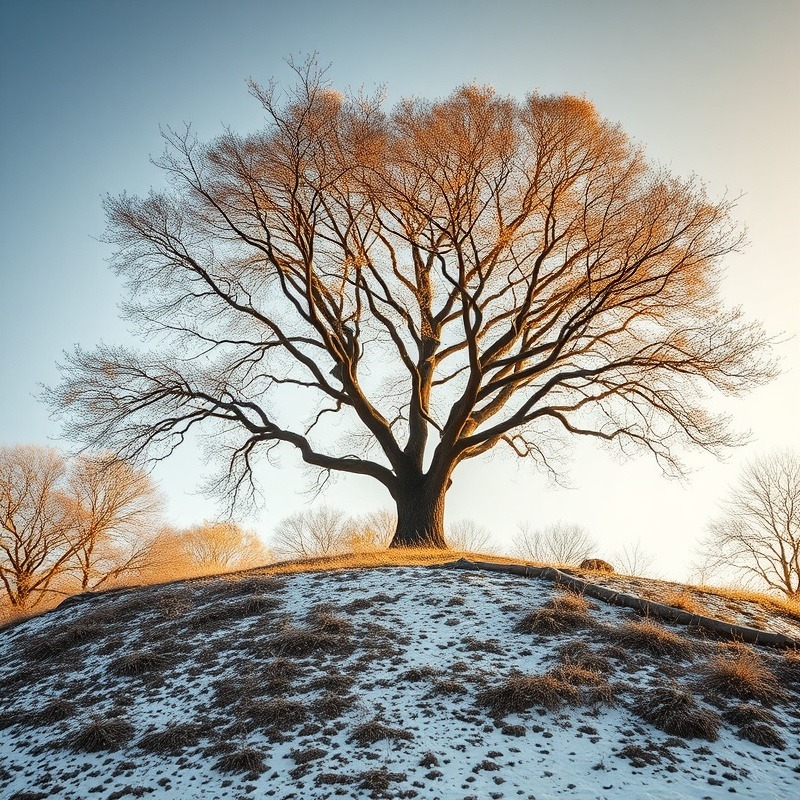 An American Elm Tree In Winter On Top of A Hill