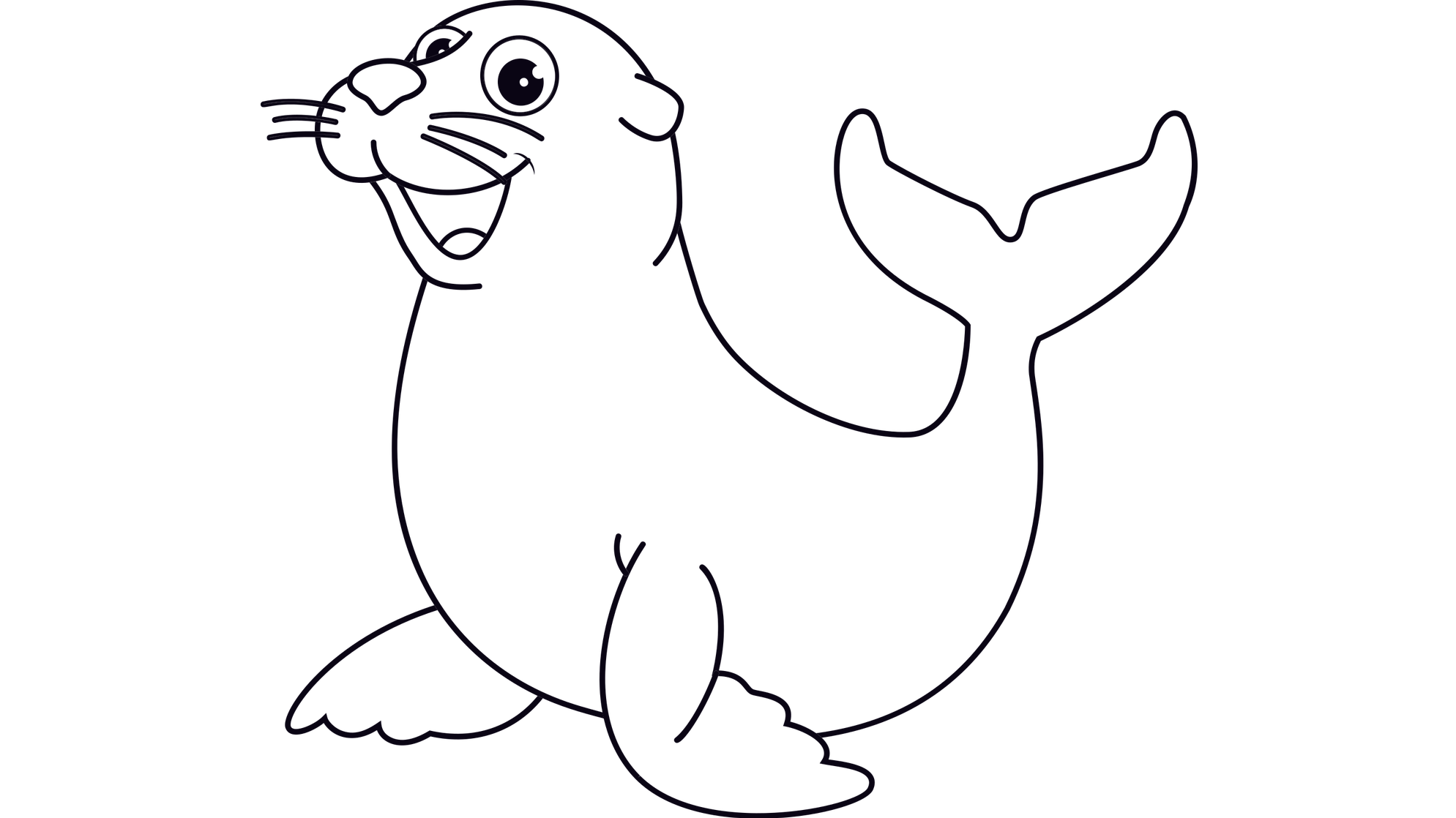 Line drawing of smiling seal (animal) Cambridge Summer Camp