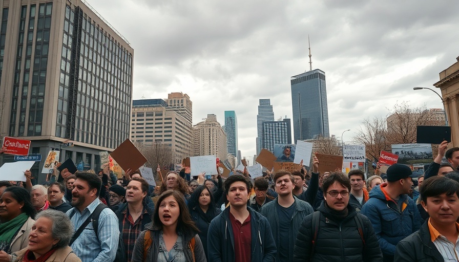 Urban protest scene during August 2011 riots, diverse group in city.