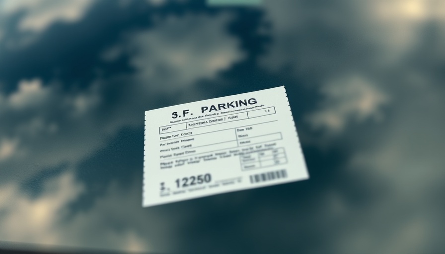 Parking ticket scam close-up on car windshield against cloudy sky.