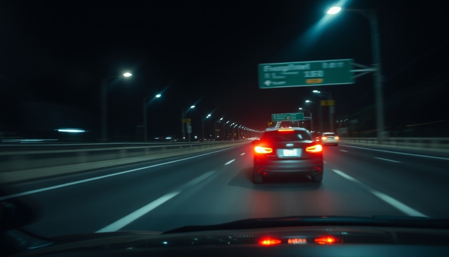 Blurred vehicle during police chase on highway at night