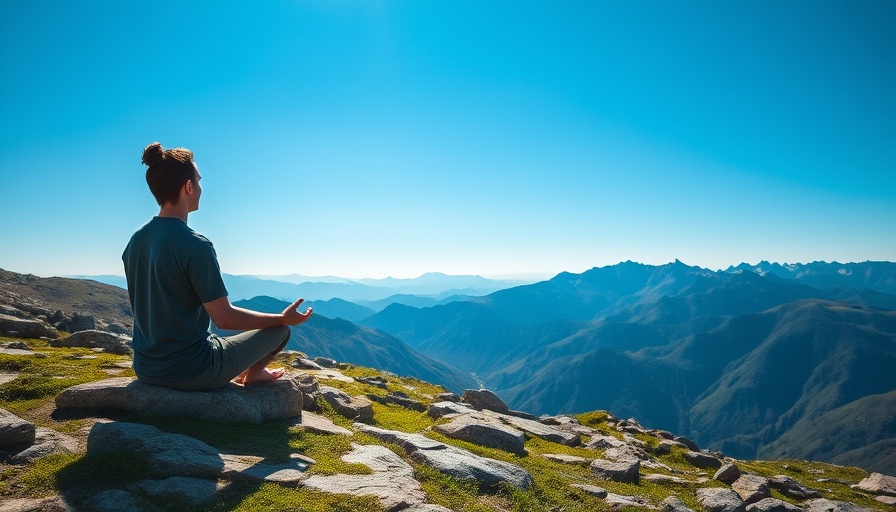 Nature therapy in a mountain landscape with a person meditating.