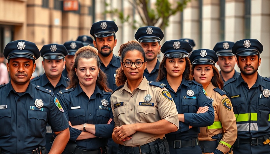 Diverse police officers symbolizing public confidence in police on urban street.