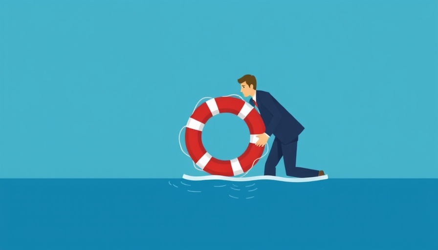 Illustration of leadership and mental health, man reaching lifebuoy.