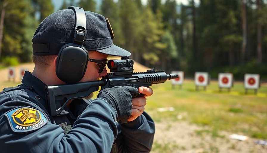 Police officer training with miniaturized red dot sights at shooting range.