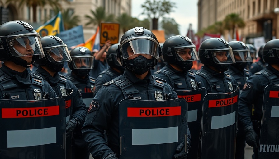 Police officers in protest with shields, tense street scene