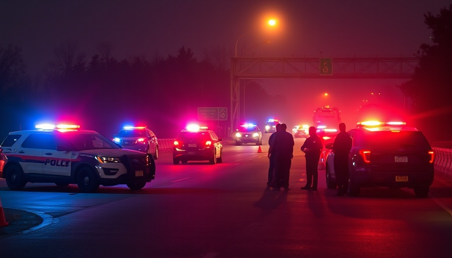 Law enforcement integrity scene with police vehicles on highway at night.