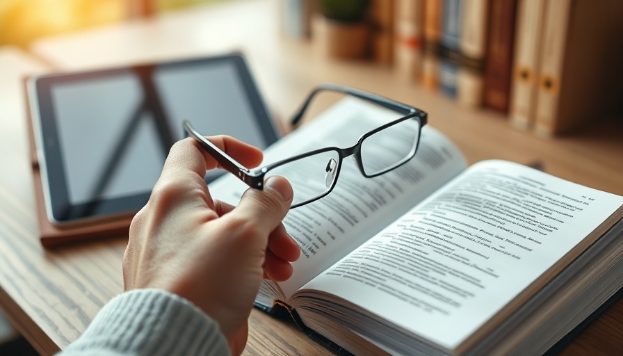 Person studying open book with reading glasses; self-education law enforcement.