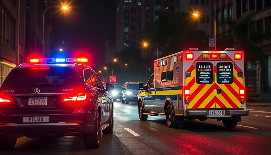 Emergency vehicles during law enforcement de-escalation training at night.