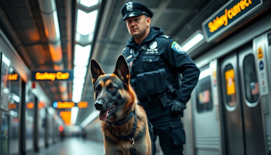 K9 policing officer with police dog in subway station