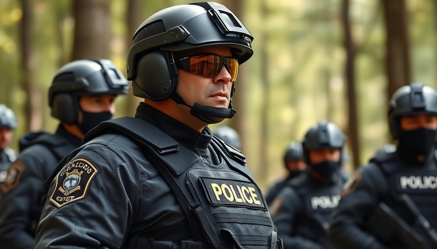 Tactical police officer in gear outdoors, Las Vegas police.