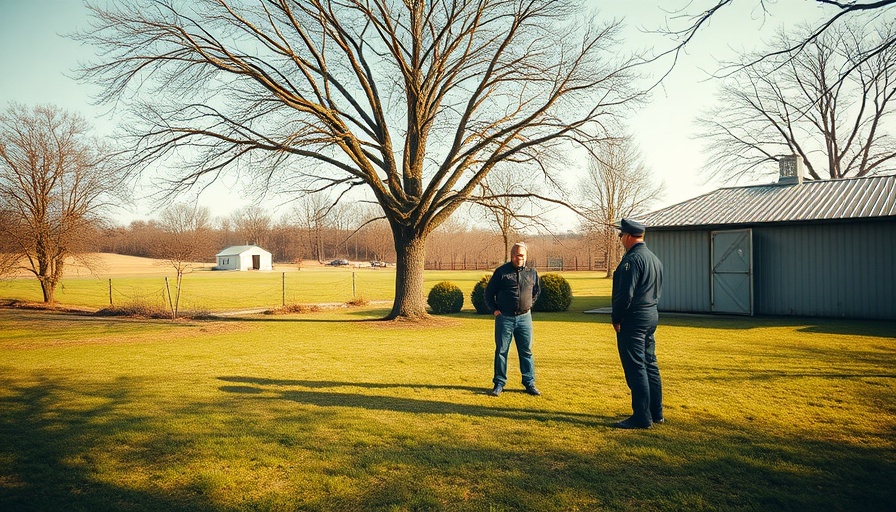 Police intervention in a rural yard during the day