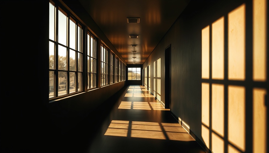 Symmetrical corridor with shadows exploring bipolar disorder.