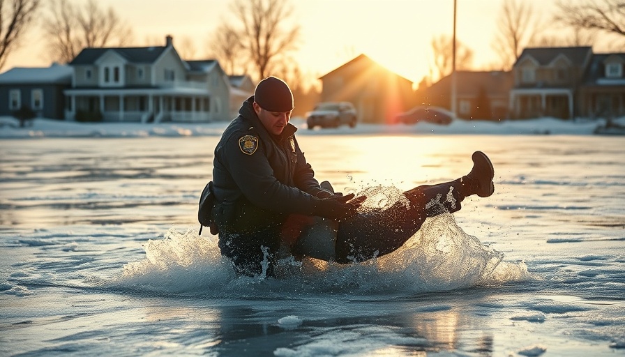 Police officer performing a daring ice rescue