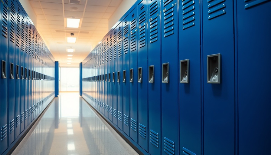 Kentucky school hallway with blue lockers in a neat row.