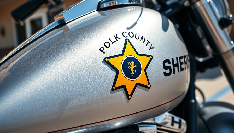 Polk County Sheriff's motorcycle with chrome details reflecting sunlight.