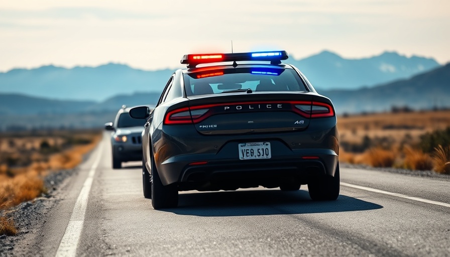 Law Enforcement Online Training: Police car on rural highway promoting safety.