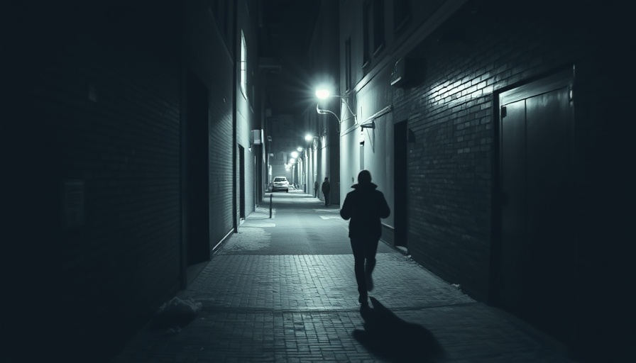 Surveillance footage showing person fleeing in snowy alleyway.