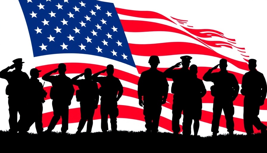 Emblem of military personnel silhouettes with American flag background