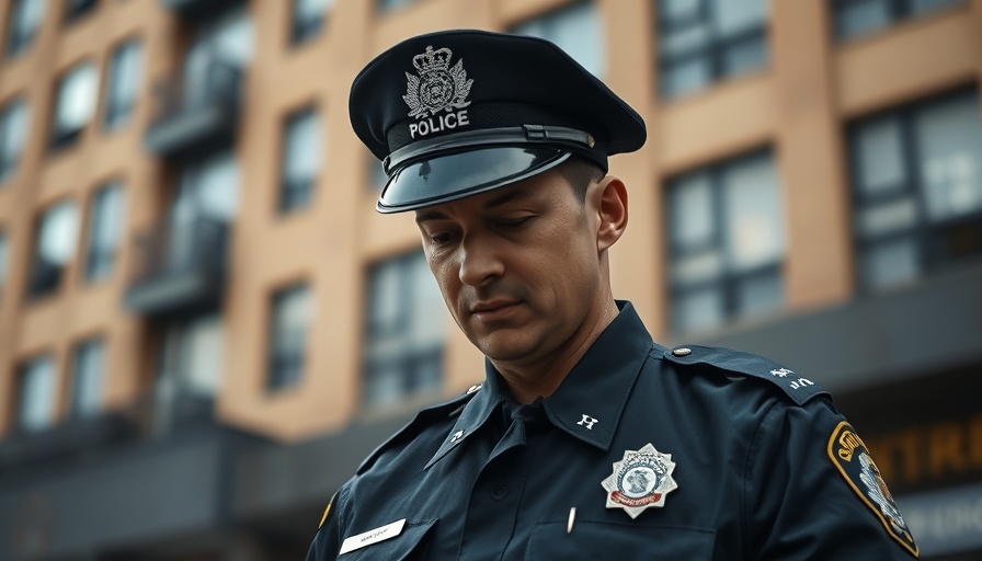 Police officer demonstrating de-escalation techniques, focused and thoughtful.