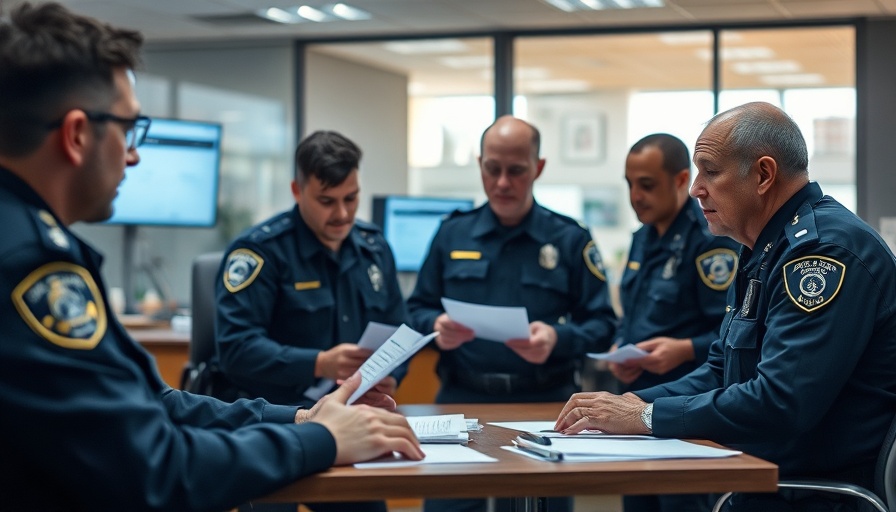 Police officers discussing strategies in a collaborative meeting.