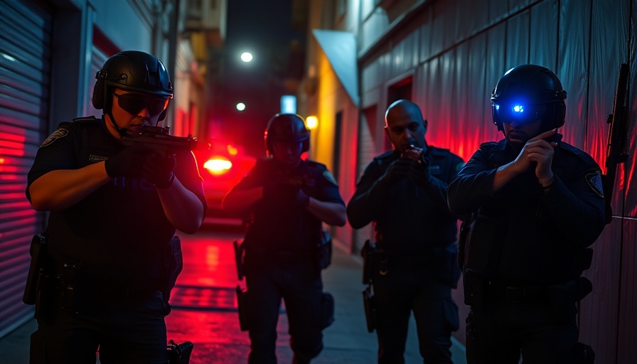 Police officers during nighttime operation amidst police shootings.