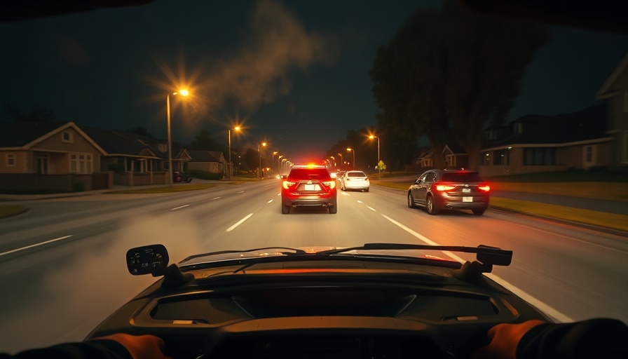 Police car chase at night with grappler police bumper