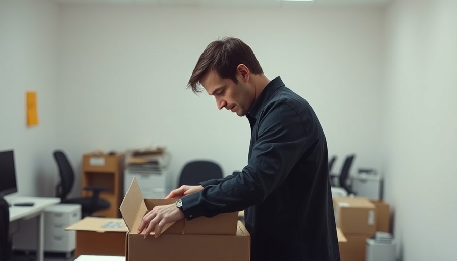 Office scene with individual searching through boxes, highlighting police corruption in Alabama.