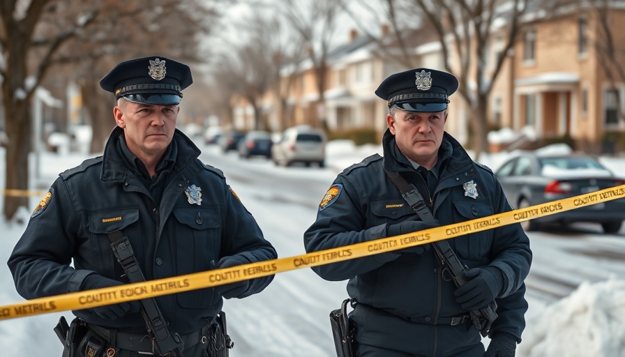 Police officer safety in a snowy suburban scene.