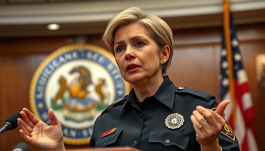 Police officer explaining Mardi Gras security planning at a press conference.