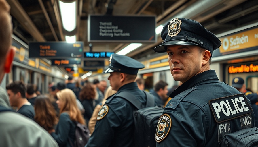 NYPD officers patrolling busy subway station during crackdown.