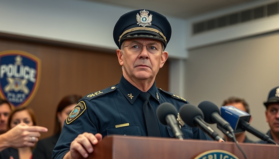 Police officer discusses police shootings at press conference.