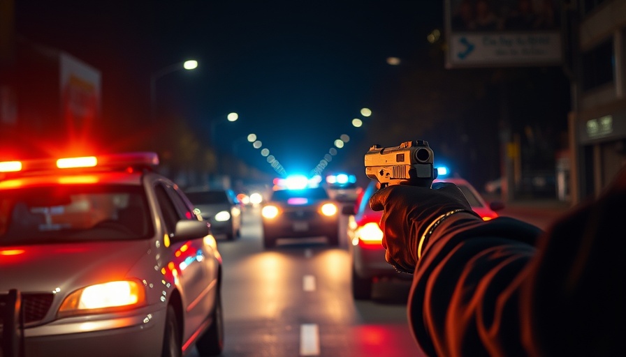 Police pursuit shootout in Elk Grove with flashing lights and intense action.