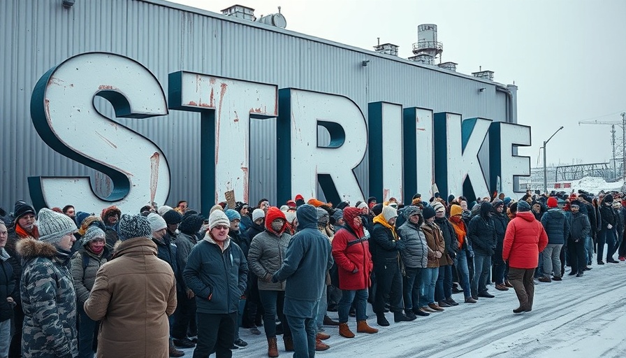 Group gathered for strike in snowy area.