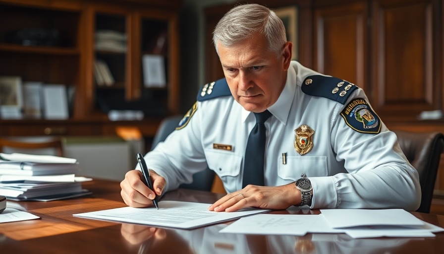 Police officer signing document, representing police accountability.