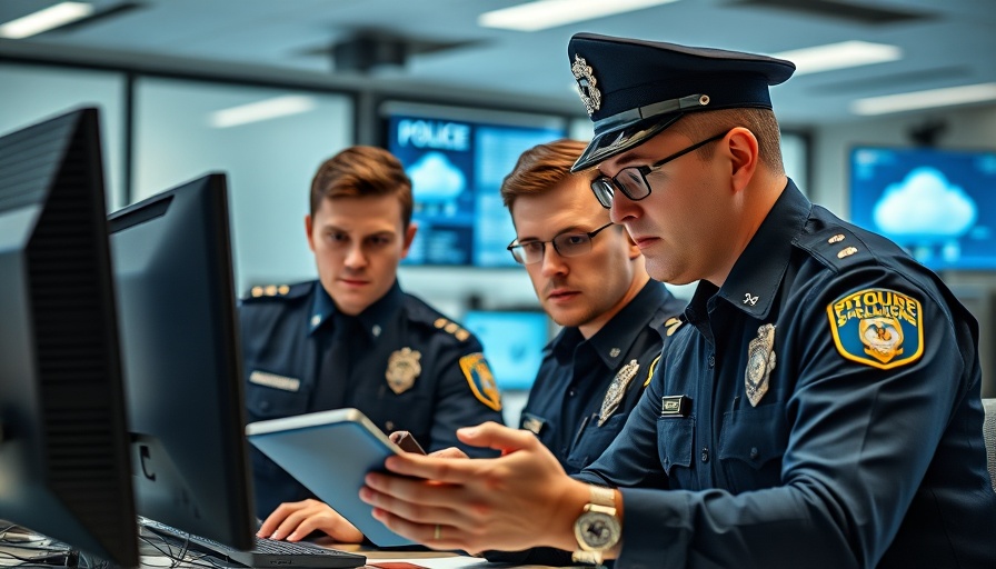 Law enforcement using cloud-based solutions in a modern office.