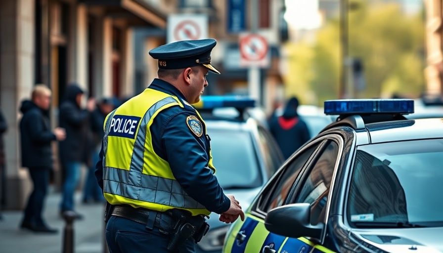 UK Roads Policing officer interacting with driver in police car.