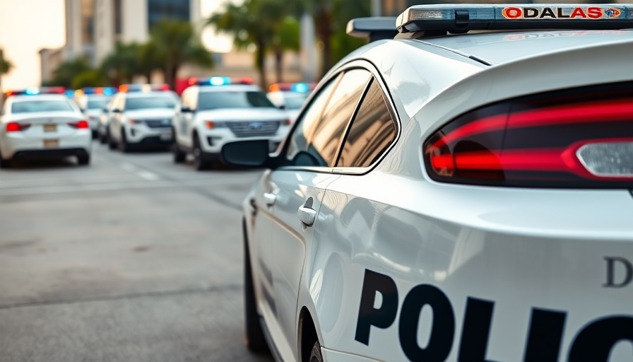 Dallas police car for police recruitment, urban parking setting.