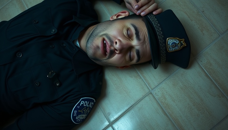 Police officer wellness crisis scene with officer on floor.