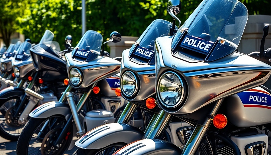 Police motorcycles lined up, representing police reform.