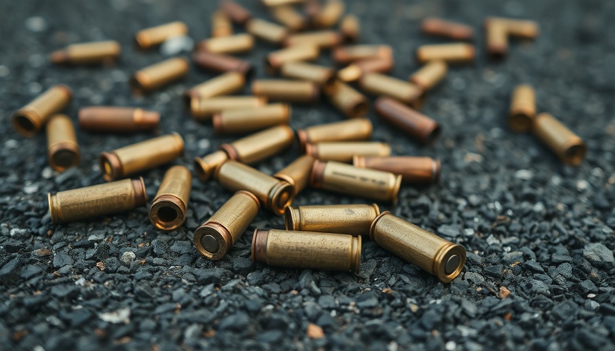 Spent bullet casings on asphalt, highlighting forensic technology in crime investigations.