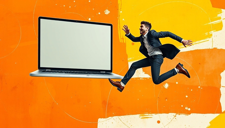 Dynamic image of a businessman leaping towards a laptop, illustrating anchor links navigation.
