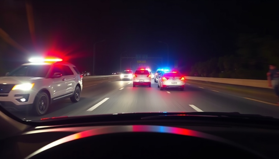 Police pursuit using grappler device on highway at night.