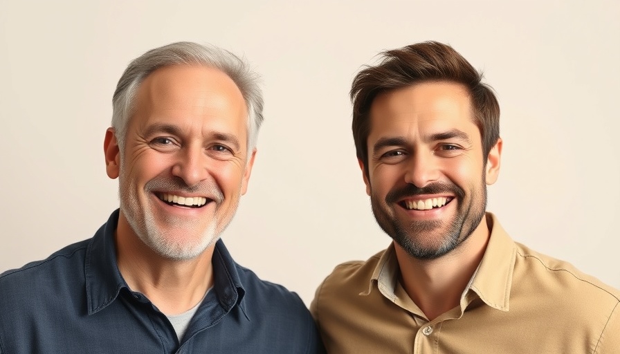 Two men smiling together for 'Hims & Hers Discontinues Apostrophe' feature.