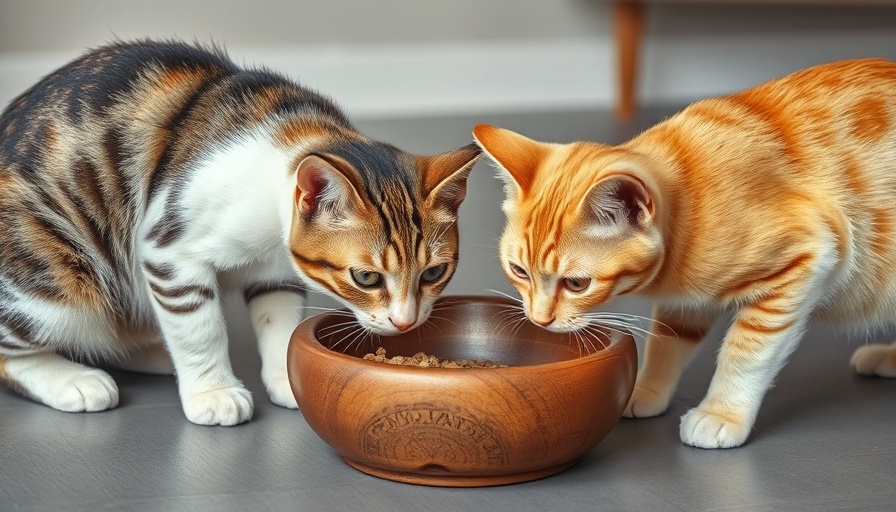 Cats eating from a bowl, related to HPAI infections in cats linked to raw pet food.