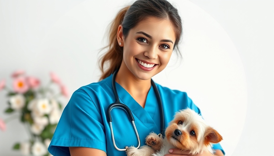 Veterinarian holding a dog, discussing long-term anti-inflammatory therapy for canine allergic dermatitis.