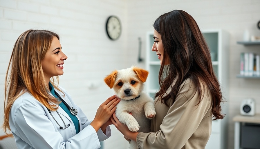 Veterinarian explaining to woman holding dog, veterinary visits decline