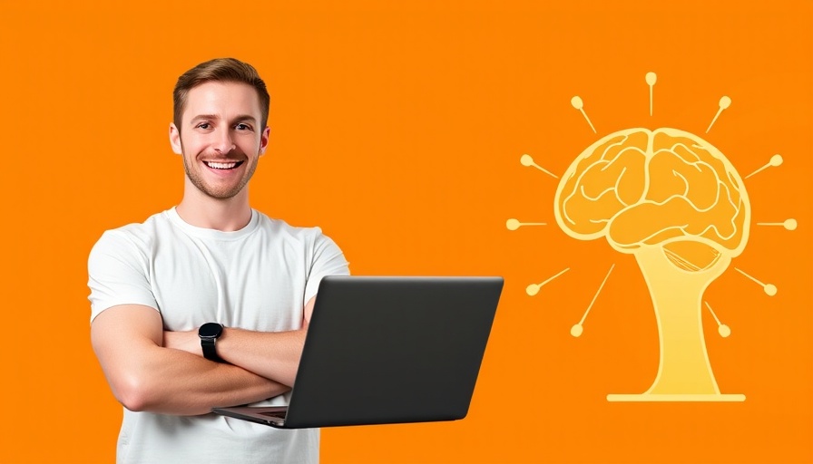 Graphic of AI in Veterinary Marketing 2025 with smiling man and digital brain.