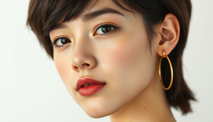 Close-up of woman with short hair and gold earrings, Photorealistic.